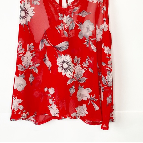 NWT LF Seek The Label Red Floral Lace Trim Tank Top - Picture 3 of 9